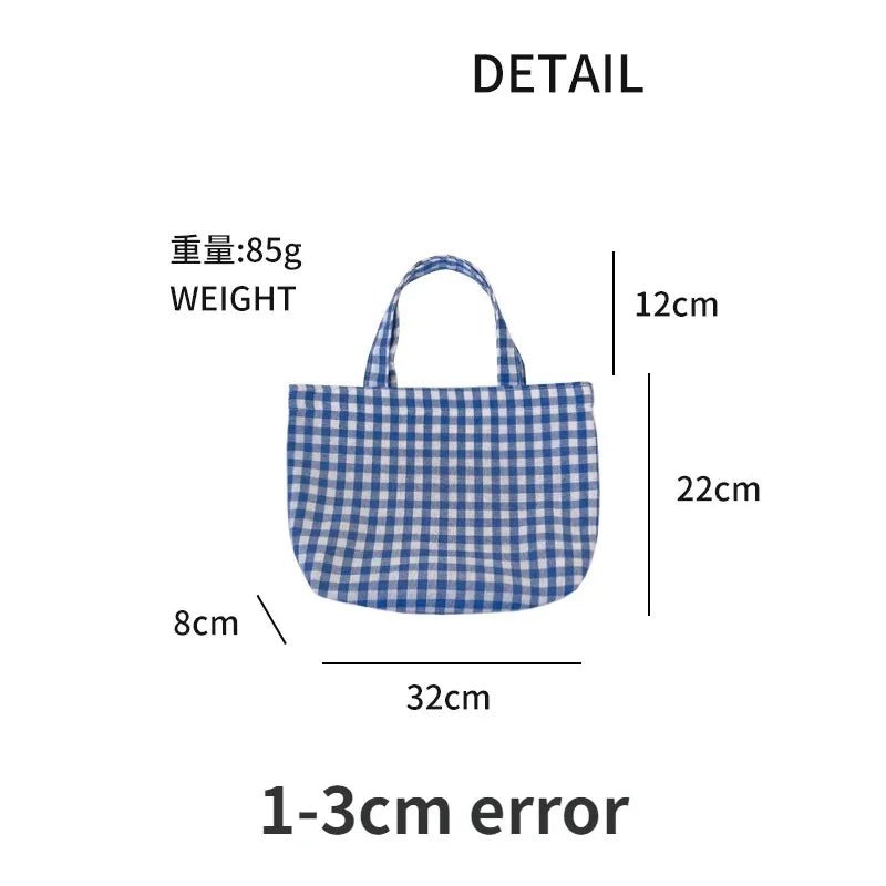 SaneShoppe - Portable Women's Bento Handbags Simple Plaid Ladies Small Tote Purse Shoulder Bags Retro Female Cloth Reusable Shopping Bag