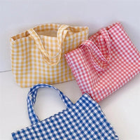 SaneShoppe - Portable Women's Bento Handbags Simple Plaid Ladies Small Tote Purse Shoulder Bags Retro Female Cloth Reusable Shopping Bag