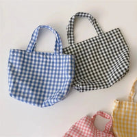 SaneShoppe - Portable Women's Bento Handbags Simple Plaid Ladies Small Tote Purse Shoulder Bags Retro Female Cloth Reusable Shopping Bag