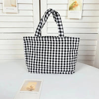 SaneShoppe - Portable Women's Bento Handbags Simple Plaid Ladies Small Tote Purse Shoulder Bags Retro Female Cloth Reusable Shopping Bag