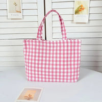 SaneShoppe - Portable Women's Bento Handbags Simple Plaid Ladies Small Tote Purse Shoulder Bags Retro Female Cloth Reusable Shopping Bag