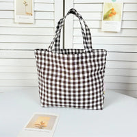 SaneShoppe - Portable Women's Bento Handbags Simple Plaid Ladies Small Tote Purse Shoulder Bags Retro Female Cloth Reusable Shopping Bag