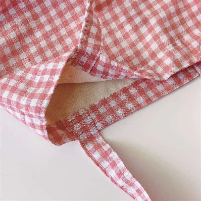 SaneShoppe - Portable Women's Bento Handbags Simple Plaid Ladies Small Tote Purse Shoulder Bags Retro Female Cloth Reusable Shopping Bag