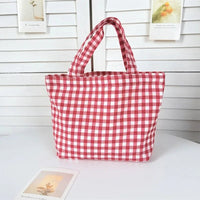 SaneShoppe - Portable Women's Bento Handbags Simple Plaid Ladies Small Tote Purse Shoulder Bags Retro Female Cloth Reusable Shopping Bag