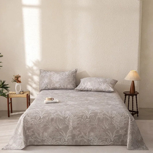 SaneShoppe-Vintage Cotton & Linen Bed Sheet Pillowcase Set