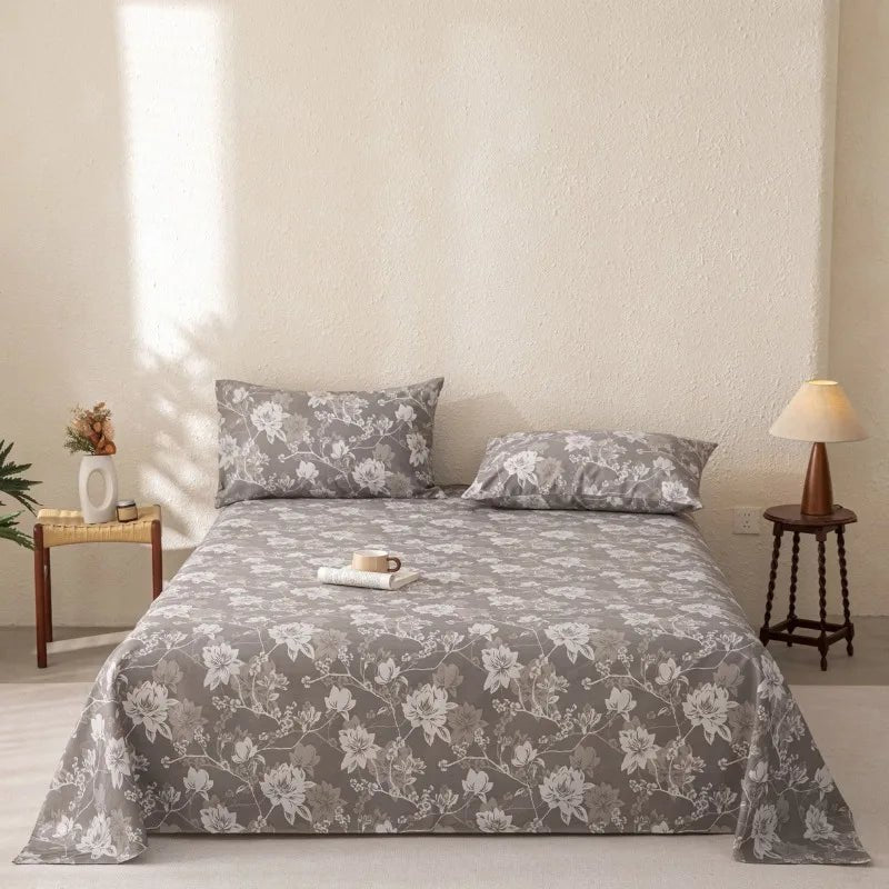 SaneShoppe-Vintage Cotton & Linen Bed Sheet Pillowcase Set