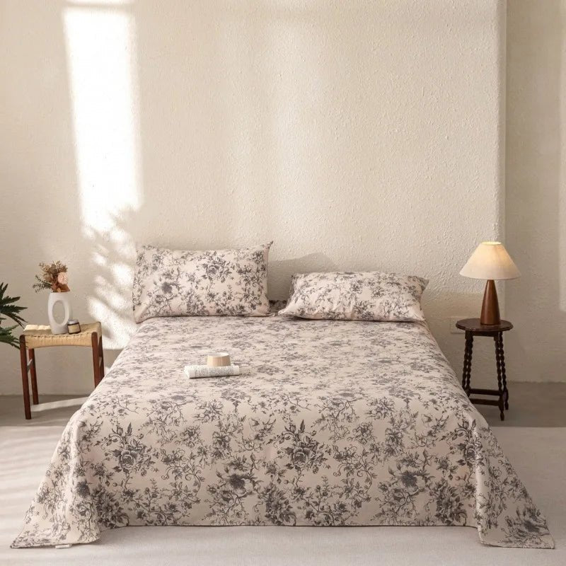 SaneShoppe-Vintage Cotton & Linen Bed Sheet Pillowcase Set