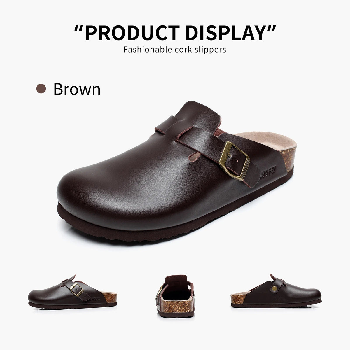 SaneShoppe-PU Leather Birken Mules Cork Footbed Sandals with Arch Support