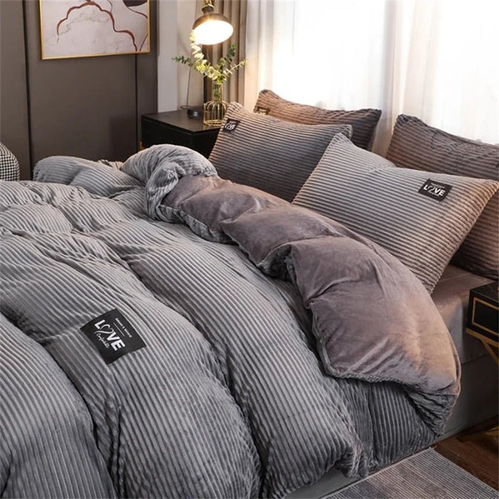 SaneShoppe - Puffy Duvet Cover Super Soft Plush Bedding Set Fall And Winter Thickened Plush Double Bed Cove