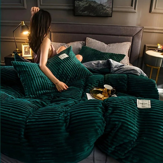 SaneShoppe - Puffy Duvet Cover Super Soft Plush Bedding Set Fall And Winter Thickened Plush Double Bed Cove