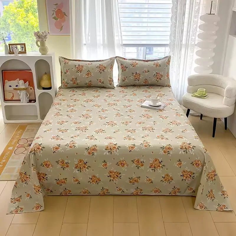 SaneShoppe-Red Flower Printed Flat Bed Sheets - Double/Single/Queen/King Sizes