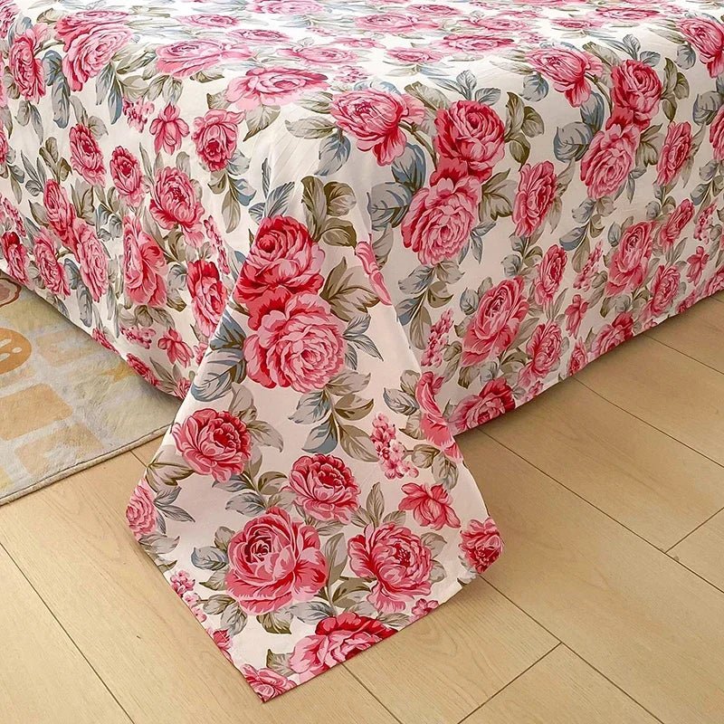 SaneShoppe-Red Flower Printed Flat Bed Sheets - Double/Single/Queen/King Sizes