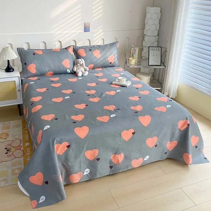 SaneShoppe-Red Flower Printed Flat Bed Sheets - Double/Single/Queen/King Sizes
