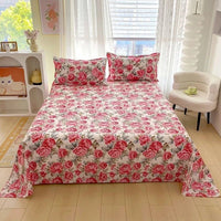 SaneShoppe-Red Flower Printed Flat Bed Sheets - Double/Single/Queen/King Sizes
