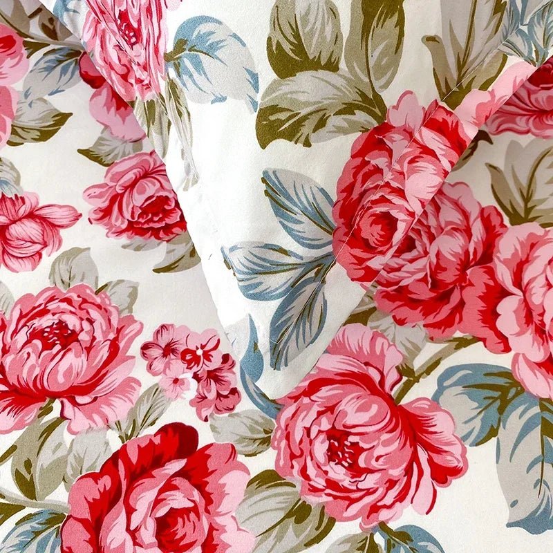 SaneShoppe-Red Flower Printed Flat Bed Sheets - Double/Single/Queen/King Sizes