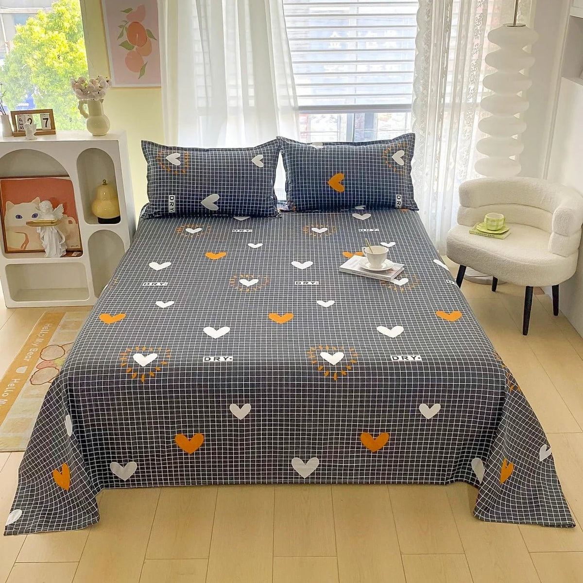 SaneShoppe-Red Flower Printed Flat Bed Sheets - Double/Single/Queen/King Sizes