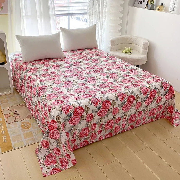 SaneShoppe-Red Flower Printed Flat Bed Sheets - Double/Single/Queen/King Sizes