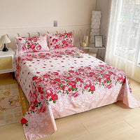SaneShoppe-Red Flower Printed Flat Bed Sheets - Double/Single/Queen/King Sizes