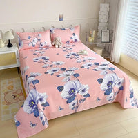 SaneShoppe-Red Flower Printed Flat Bed Sheets - Double/Single/Queen/King Sizes
