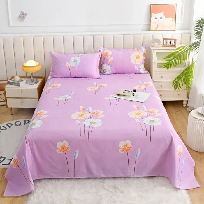 SaneShoppe-Red Flower Printed Flat Bed Sheets - Double/Single/Queen/King Sizes