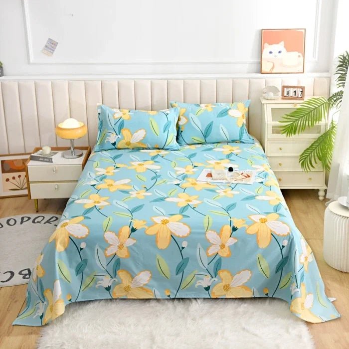 SaneShoppe-Red Flower Printed Flat Bed Sheets - Double/Single/Queen/King Sizes