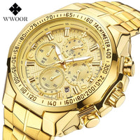 SaneShoppe-WWOOR Golden Chronograph Men's Luxury Wristwatch - New Model 2021
