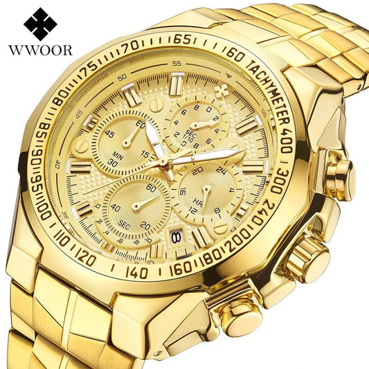 SaneShoppe-WWOOR Golden Chronograph Men's Luxury Wristwatch - New Model 2021