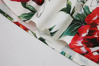 SaneShoppe - Romantic Floral Print Svel Dr High Waist Knot Waist Cinching Maxi Skirt French Sle Polyester Fiber Stree...