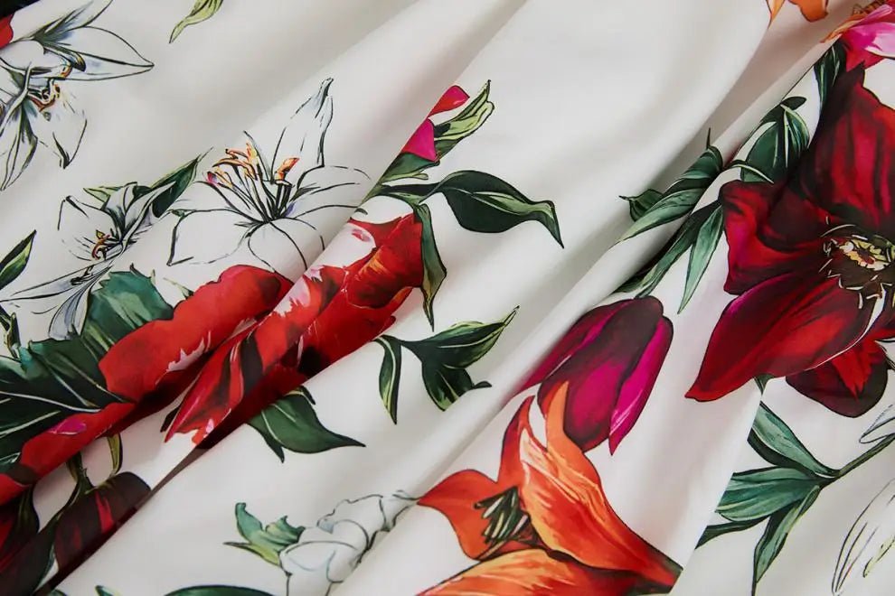 SaneShoppe - Romantic Floral Print Svel Dr High Waist Knot Waist Cinching Maxi Skirt French Sle Polyester Fiber Stree...