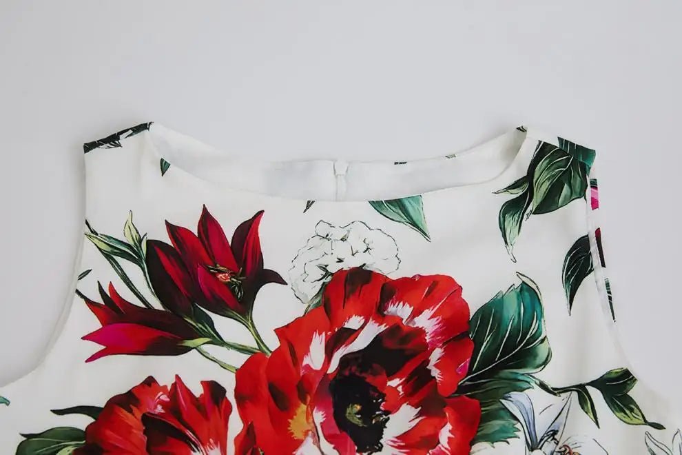 SaneShoppe - Romantic Floral Print Svel Dr High Waist Knot Waist Cinching Maxi Skirt French Sle Polyester Fiber Stree...