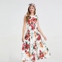 SaneShoppe - Romantic Floral Print Svel Dr High Waist Knot Waist Cinching Maxi Skirt French Sle Polyester Fiber Stree...