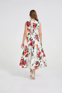 SaneShoppe - Romantic Floral Print Svel Dr High Waist Knot Waist Cinching Maxi Skirt French Sle Polyester Fiber Stree...