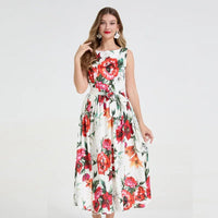 SaneShoppe - Romantic Floral Print Svel Dr High Waist Knot Waist Cinching Maxi Skirt French Sle Polyester Fiber Stree...