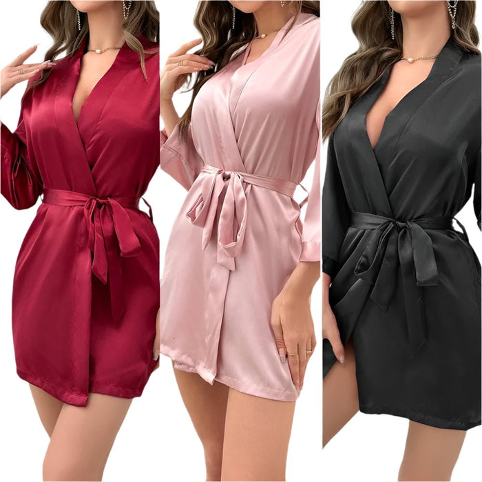 SaneShoppe - Satin Kimono Robe for Women - Soft Sleepwear & Bathrobe