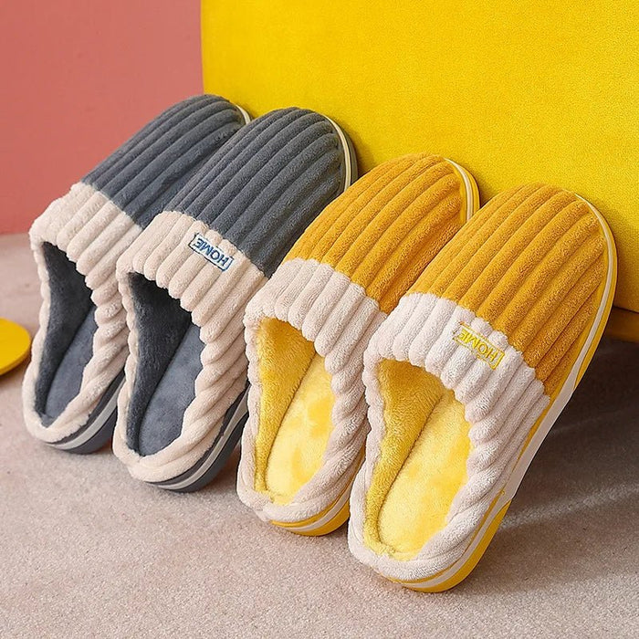 SaneShoppe - Shevalues Women's Fuzzy House Slippers Winter Warm Plush Indoor Non - slip Bedroom Slides Men Soft Comfort Fur Fluffy Cotton Shoes