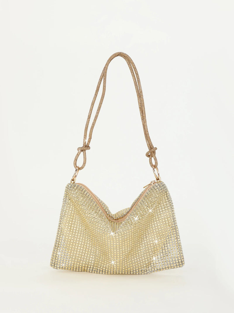 SaneShoppe - Shiny rhinestone woman handbags underarm crescent evening bag suitable for weddings, parties, and gatherings