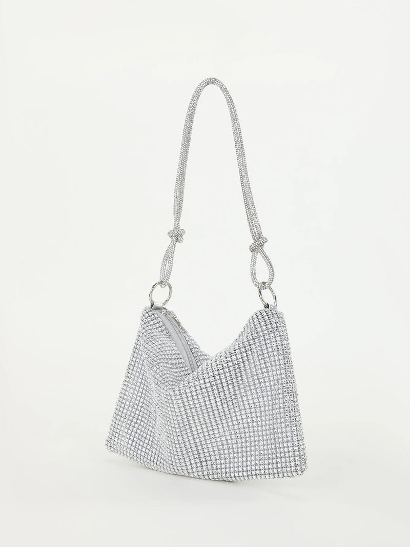 SaneShoppe - Shiny rhinestone woman handbags underarm crescent evening bag suitable for weddings, parties, and gatherings