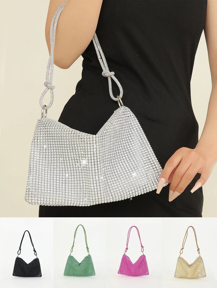 SaneShoppe - Shiny rhinestone woman handbags underarm crescent evening bag suitable for weddings, parties, and gatherings