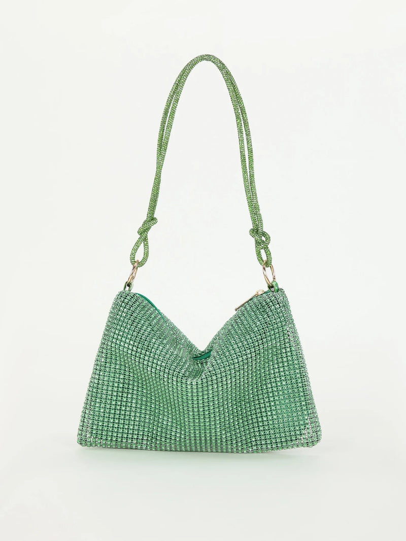 SaneShoppe - Shiny rhinestone woman handbags underarm crescent evening bag suitable for weddings, parties, and gatherings