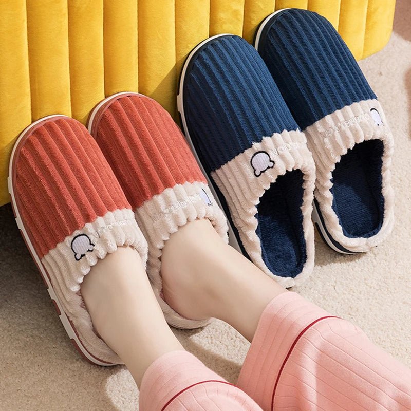 SaneShoppe - Smile Pop Women Confinement Soft Cotton Slippers Warm Non - slip Plush Home Cotton Slippers Men Winter Couple Cotton Slippers