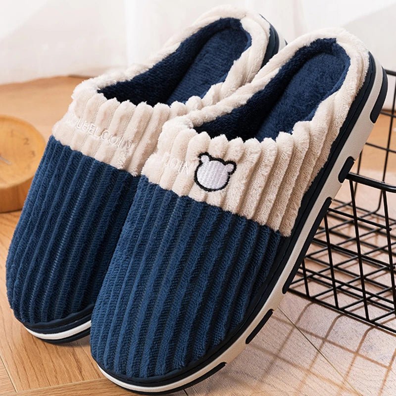 SaneShoppe - Smile Pop Women Confinement Soft Cotton Slippers Warm Non - slip Plush Home Cotton Slippers Men Winter Couple Cotton Slippers