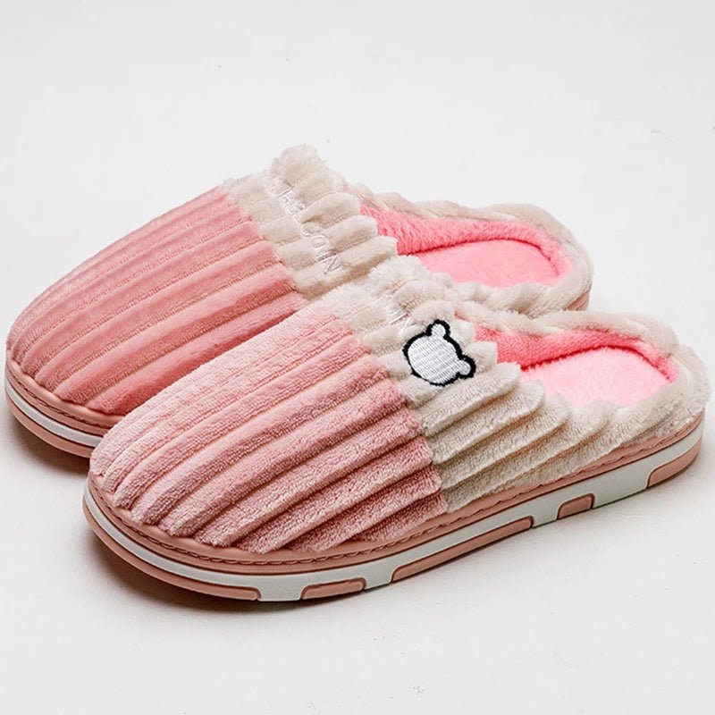 SaneShoppe - Smile Pop Women Confinement Soft Cotton Slippers Warm Non - slip Plush Home Cotton Slippers Men Winter Couple Cotton Slippers