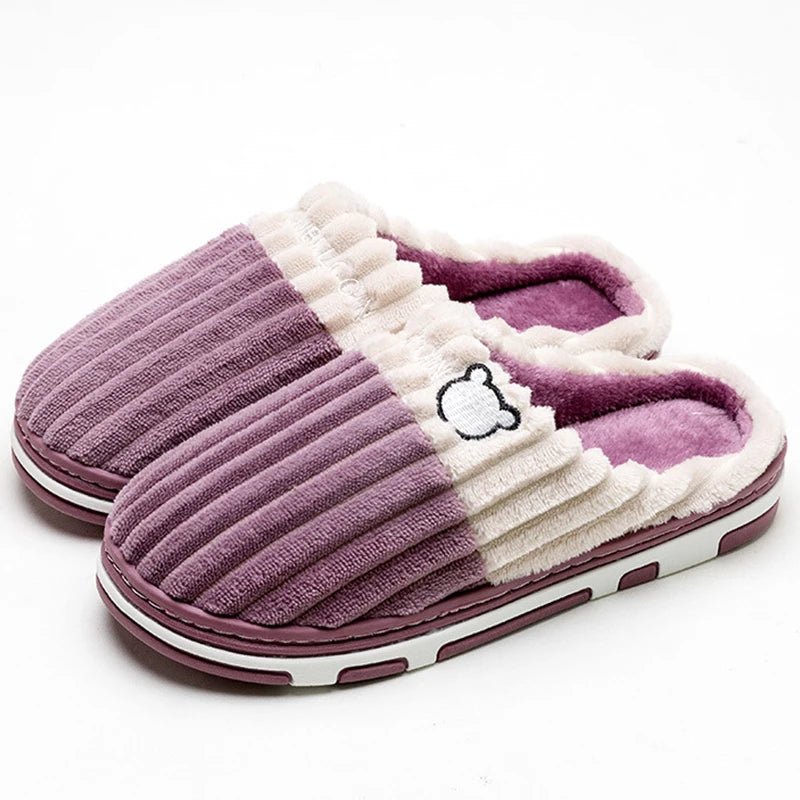 SaneShoppe - Smile Pop Women Confinement Soft Cotton Slippers Warm Non - slip Plush Home Cotton Slippers Men Winter Couple Cotton Slippers