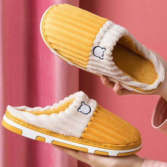 SaneShoppe-Soft Cotton Slippers for Women and Men - Warm Non-slip Plush Home Shoes - Winter Couple Footwear
