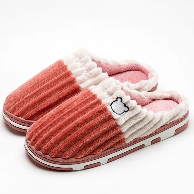 SaneShoppe - Smile Pop Women Confinement Soft Cotton Slippers Warm Non - slip Plush Home Cotton Slippers Men Winter Couple Cotton Slippers