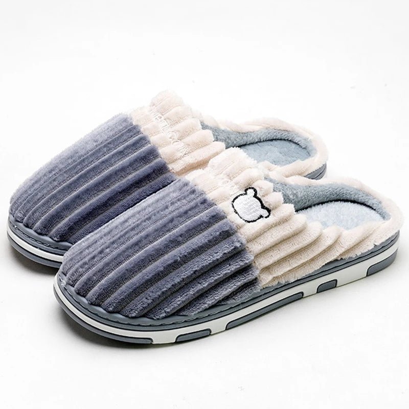 SaneShoppe - Smile Pop Women Confinement Soft Cotton Slippers Warm Non - slip Plush Home Cotton Slippers Men Winter Couple Cotton Slippers