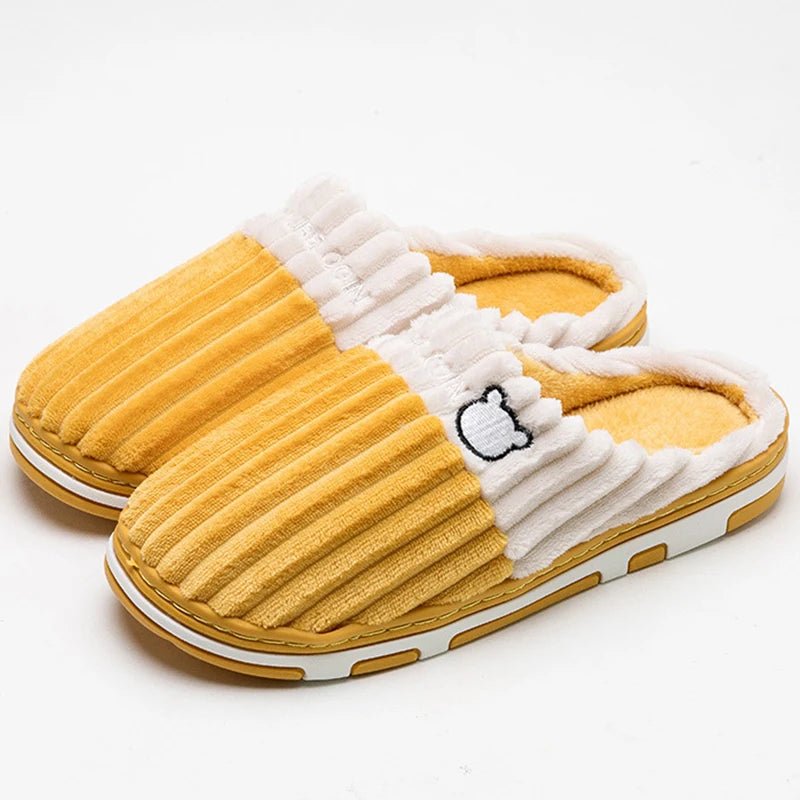 SaneShoppe - Smile Pop Women Confinement Soft Cotton Slippers Warm Non - slip Plush Home Cotton Slippers Men Winter Couple Cotton Slippers