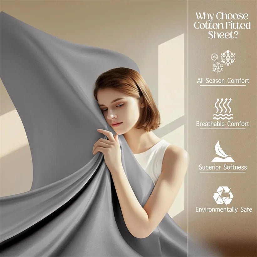 SaneShoppe-Luxury Organic Egyptian Cotton Fitted Sheet - Double Queen Size
