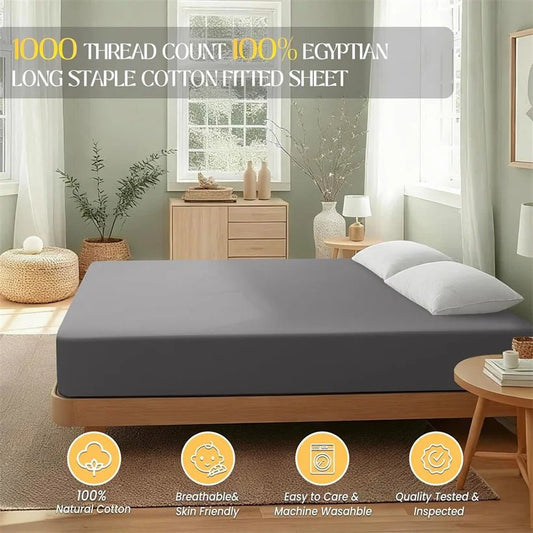 SaneShoppe-Luxury Organic Egyptian Cotton Fitted Sheet - Double Queen Size