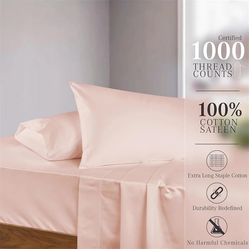 SaneShoppe - Soft Bed Sheet Set 100% Egyptian Cotton Bedding Set 1000TC 4/6pcs Bed Sheets Set Luxury Soft Fitted Sheet Bedsheet Pillowcase
